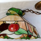 Vintage Sinrod Stained Glass Studios 197 Hanging Pendant Swag Lamp Raised Fruit Motif Brass Metal Chain Canopy Milk Glass Globe