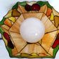 Vintage Sinrod Stained Glass Studios 197 Hanging Pendant Swag Lamp Raised Fruit Motif Brass Metal Chain Canopy Milk Glass Globe