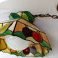 Vintage Sinrod Stained Glass Studios 197 Hanging Pendant Swag Lamp Raised Fruit Motif Brass Metal Chain Canopy Milk Glass Globe