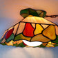 Vintage Sinrod Stained Glass Studios 197 Hanging Pendant Swag Lamp Raised Fruit Motif Brass Metal Chain Canopy Milk Glass Globe