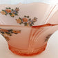 Vintage Lancaster Glass Pink Frosted Glass Ceiling Pendant Replacement Lampshade Painted Flower Decals Clear Ribbed Scalloped Edge 12” D