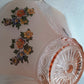 Vintage Lancaster Glass Pink Frosted Glass Ceiling Pendant Replacement Lampshade Painted Flower Decals Clear Ribbed Scalloped Edge 12” D