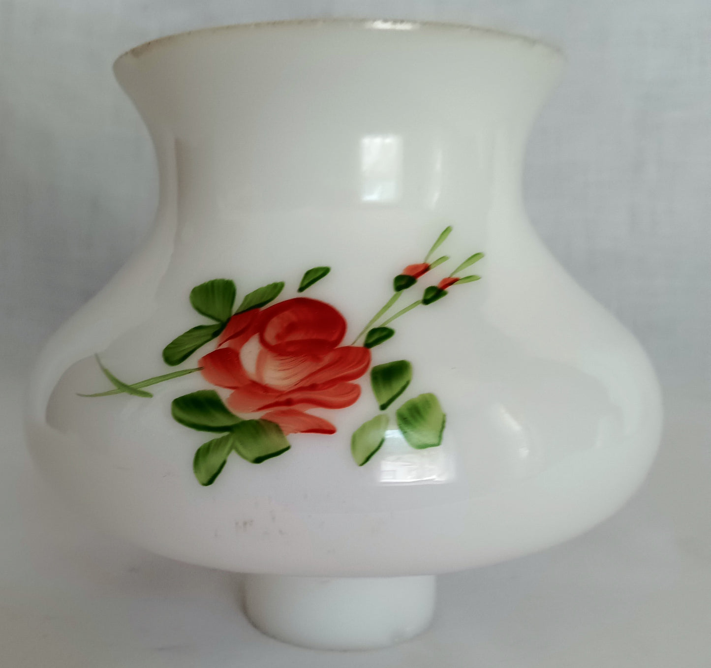 Vintage Milk Glass Lampshade Hand Painted Red Roses Straight Neck Globe Chandelier Fan Ceiling Fixture Replacement Lamp Part
