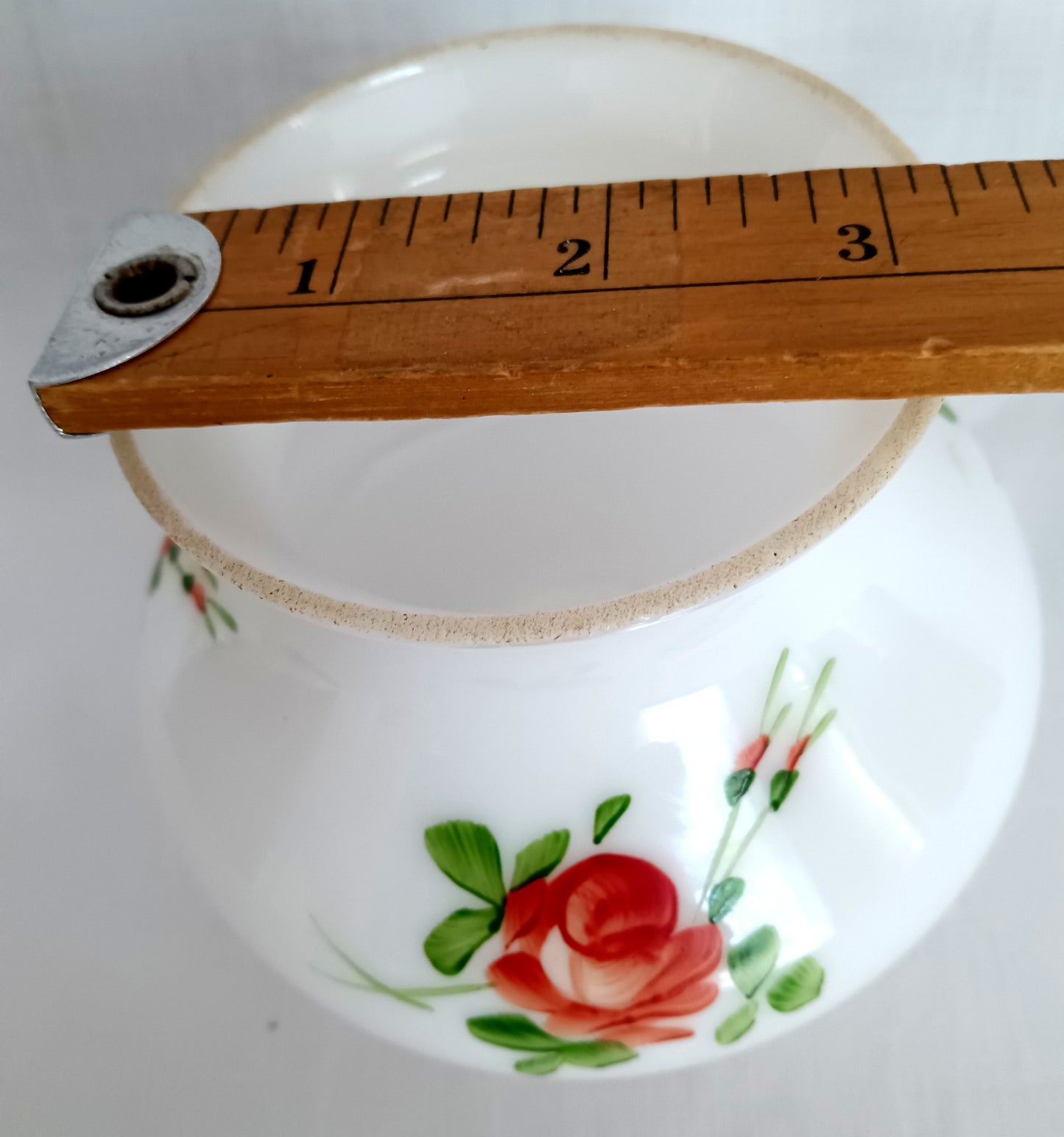 Vintage Milk Glass Lampshade Hand Painted Red Roses Straight Neck Globe Chandelier Fan Ceiling Fixture Replacement Lamp Part