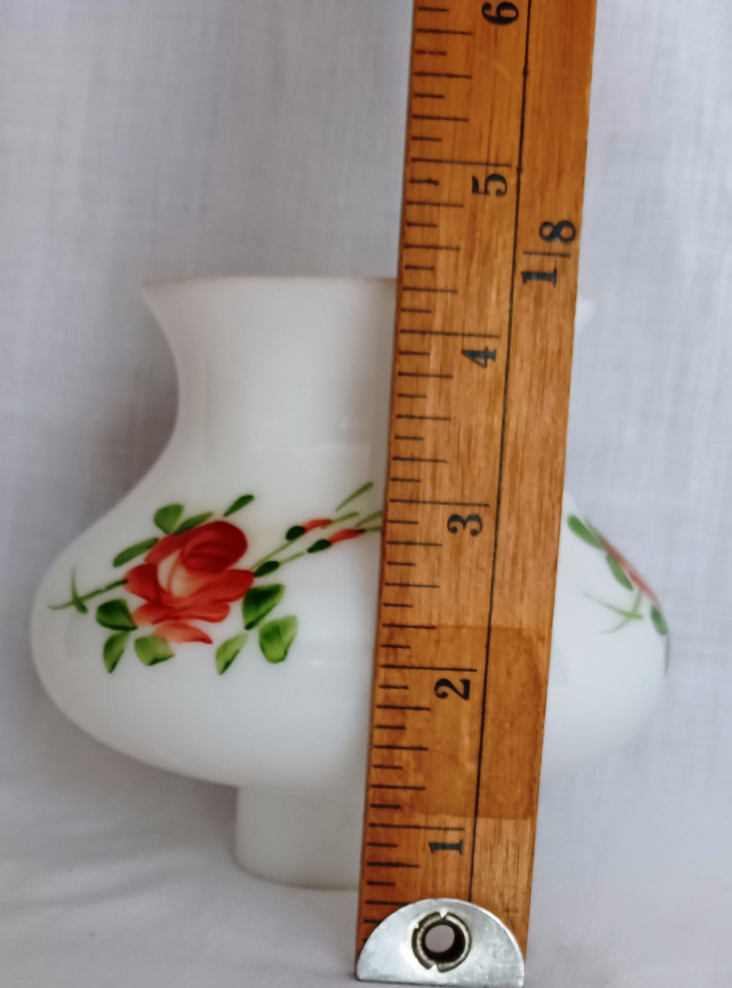 Vintage Milk Glass Lampshade Hand Painted Red Roses Straight Neck Globe Chandelier Fan Ceiling Fixture Replacement Lamp Part