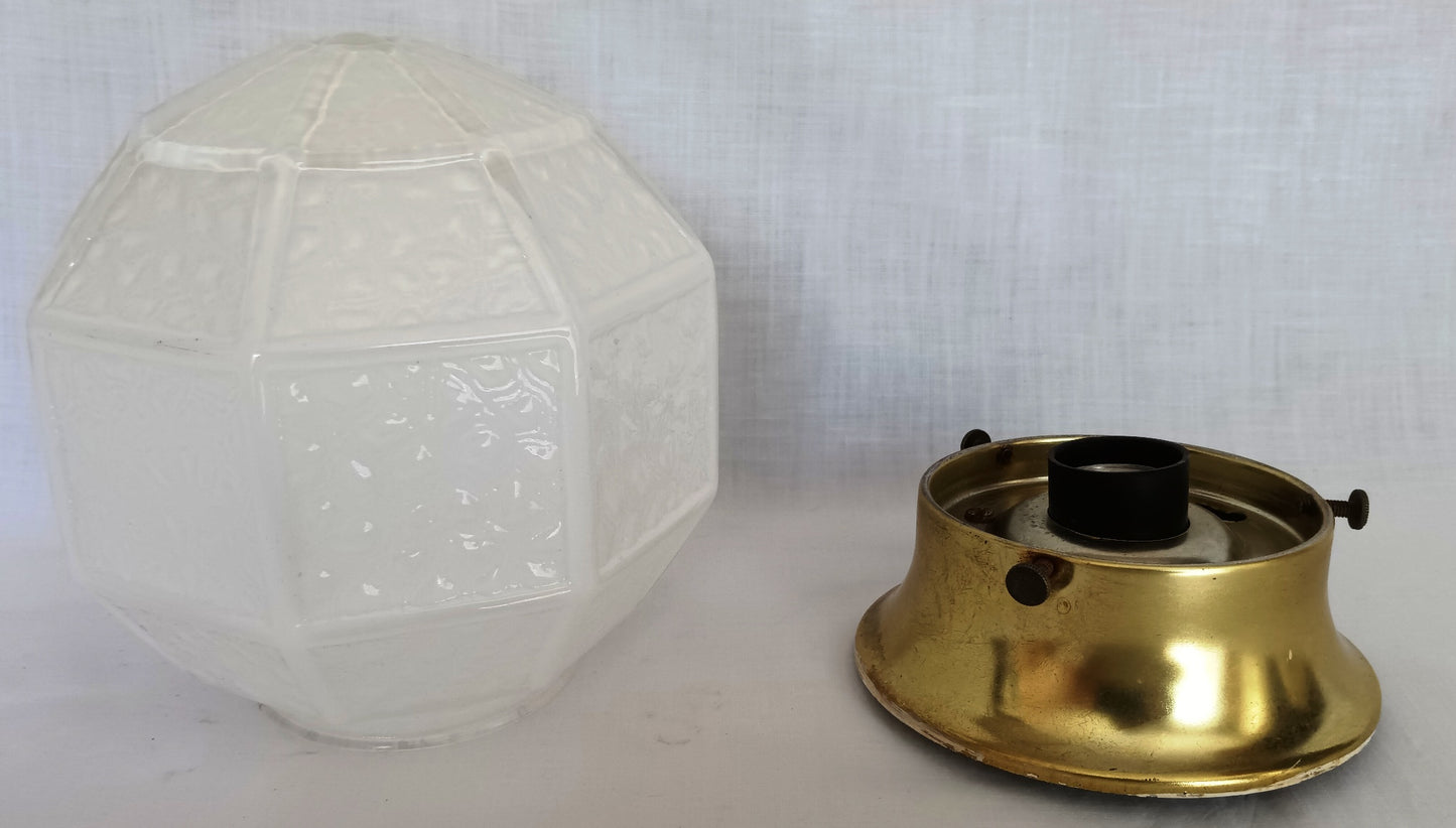 Vintage Art Deco MCM Flush Mount Ceiling Sconce Wall Light Fixture Textured Geometric Design Milk Glass Globe Retro Lighting