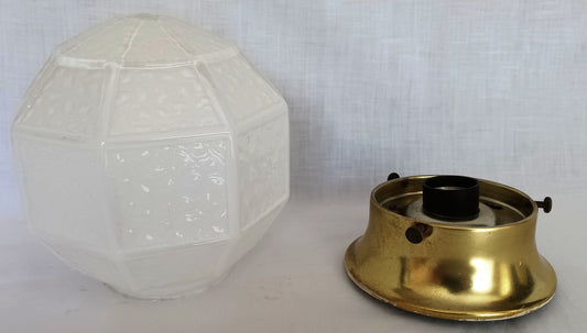 Vintage Art Deco MCM Flush Mount Ceiling Sconce Wall Light Fixture Textured Geometric Design Milk Glass Globe Retro Lighting