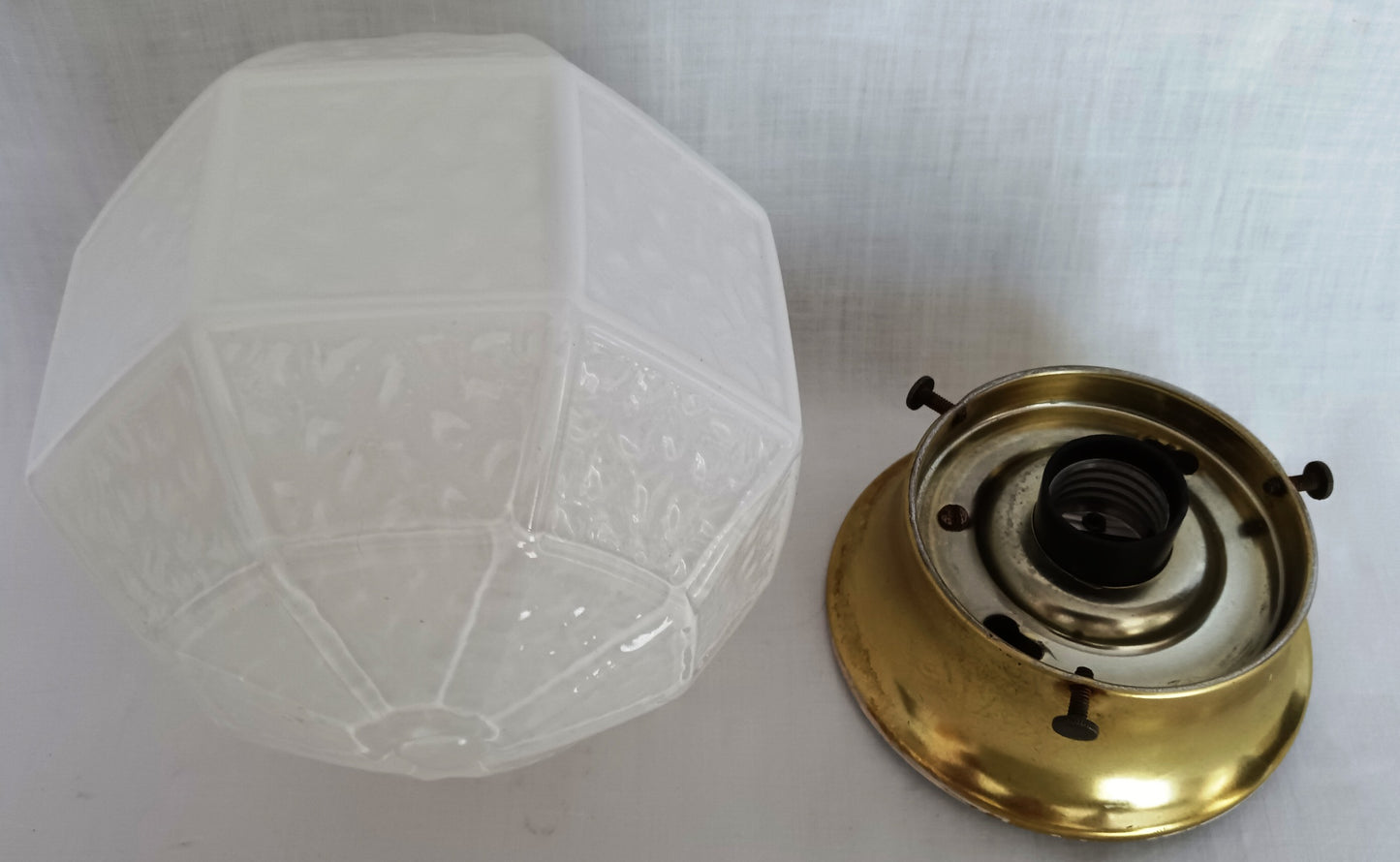Vintage Art Deco MCM Flush Mount Ceiling Sconce Wall Light Fixture Textured Geometric Design Milk Glass Globe Retro Lighting
