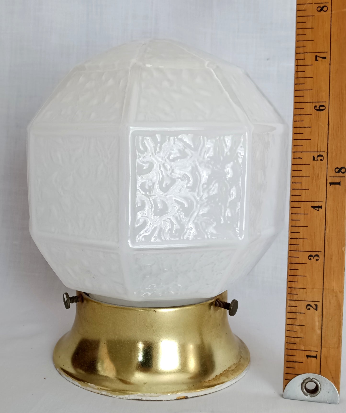 Vintage Art Deco MCM Flush Mount Ceiling Sconce Wall Light Fixture Textured Geometric Design Milk Glass Globe Retro Lighting