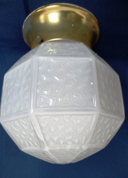 Vintage Art Deco MCM Flush Mount Ceiling Sconce Wall Light Fixture Textured Geometric Design Milk Glass Globe Retro Lighting
