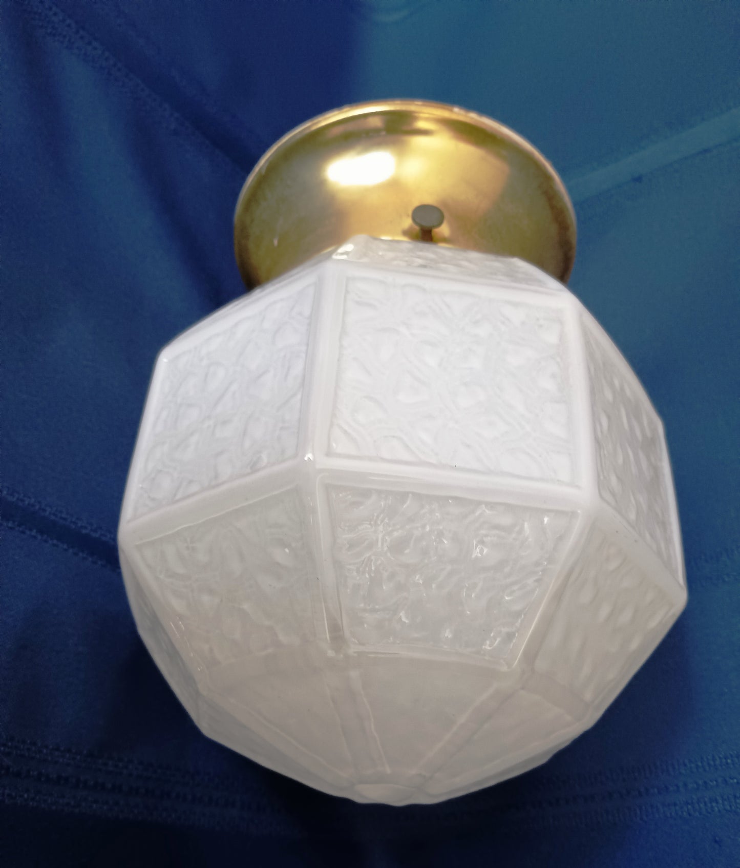 Vintage Art Deco MCM Flush Mount Ceiling Sconce Wall Light Fixture Textured Geometric Design Milk Glass Globe Retro Lighting