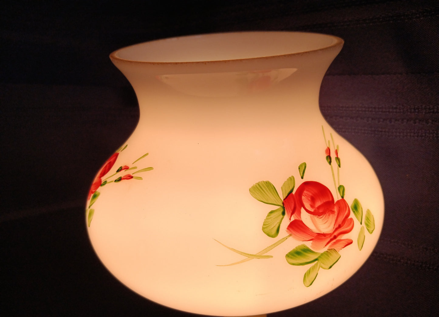 Vintage Milk Glass Lampshade Hand Painted Red Roses Straight Neck Globe Chandelier Fan Ceiling Fixture Replacement Lamp Part