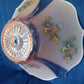 Vintage Lancaster Glass Pink Frosted Glass Ceiling Pendant Replacement Lampshade Painted Flower Decals Clear Ribbed Scalloped Edge 12” D