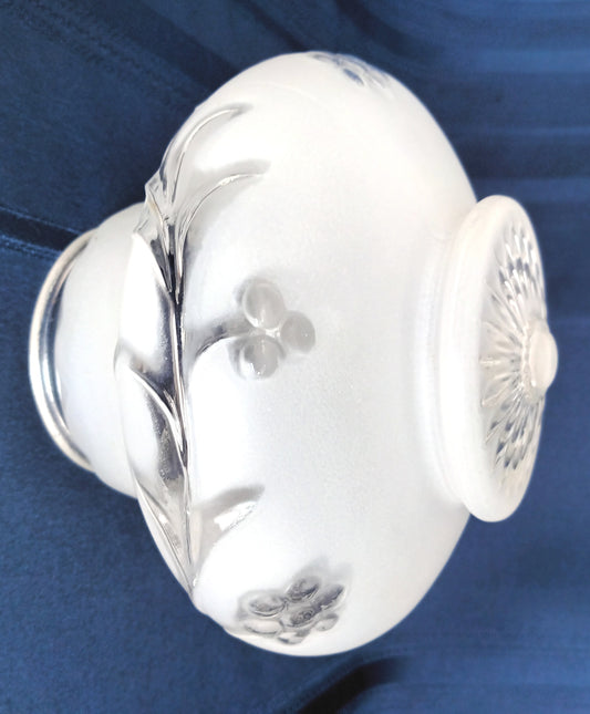 Vintage Art Deco Frosted Pressed Glass Globe Raised Clear Floral Leaf Pattern Replacement Shade Ceiling Wall Sconce 3.25 inches Fitter