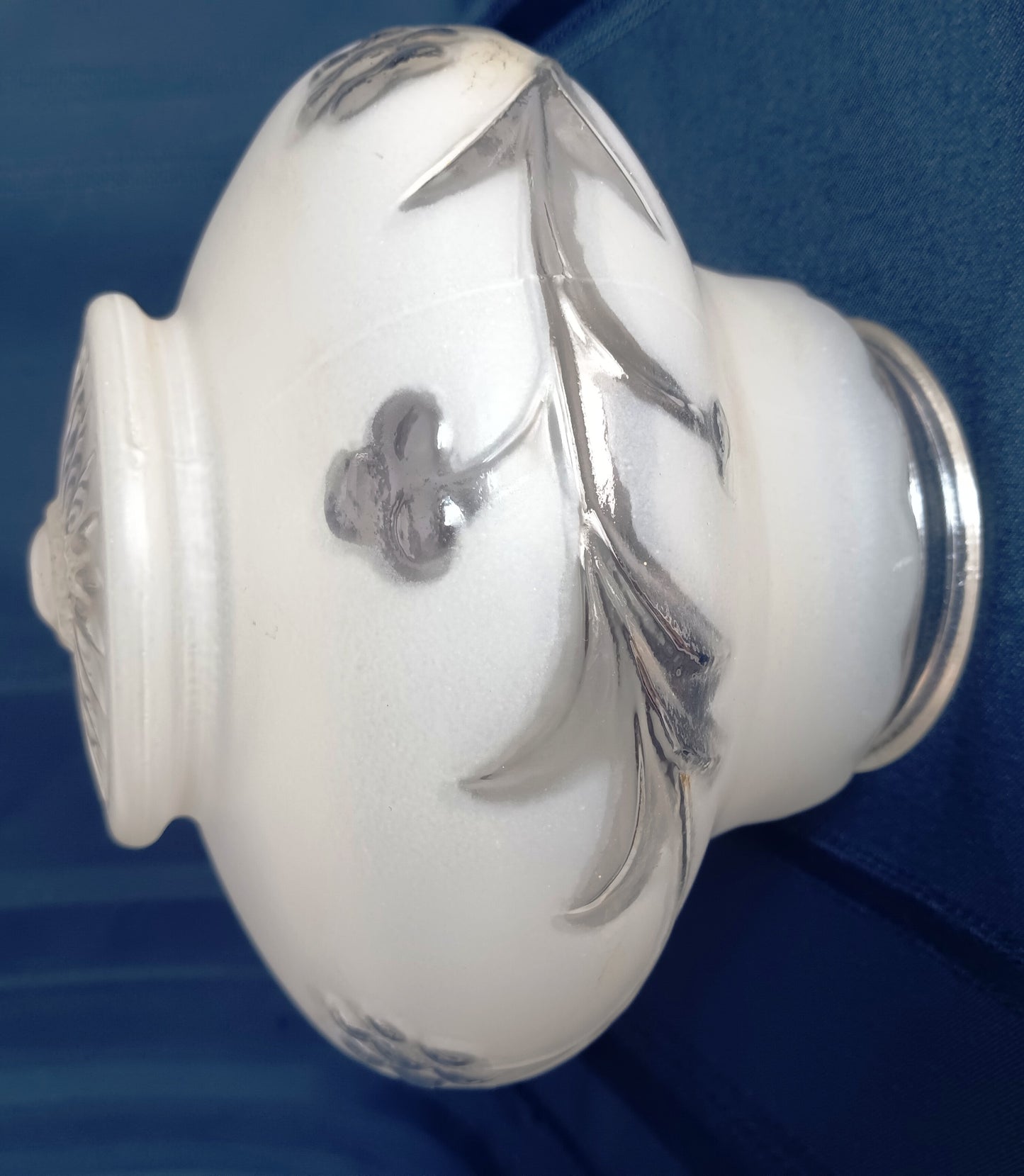 Vintage Art Deco Frosted Pressed Glass Globe Raised Clear Floral Leaf Pattern Replacement Shade Ceiling Wall Sconce 3.25 inches Fitter