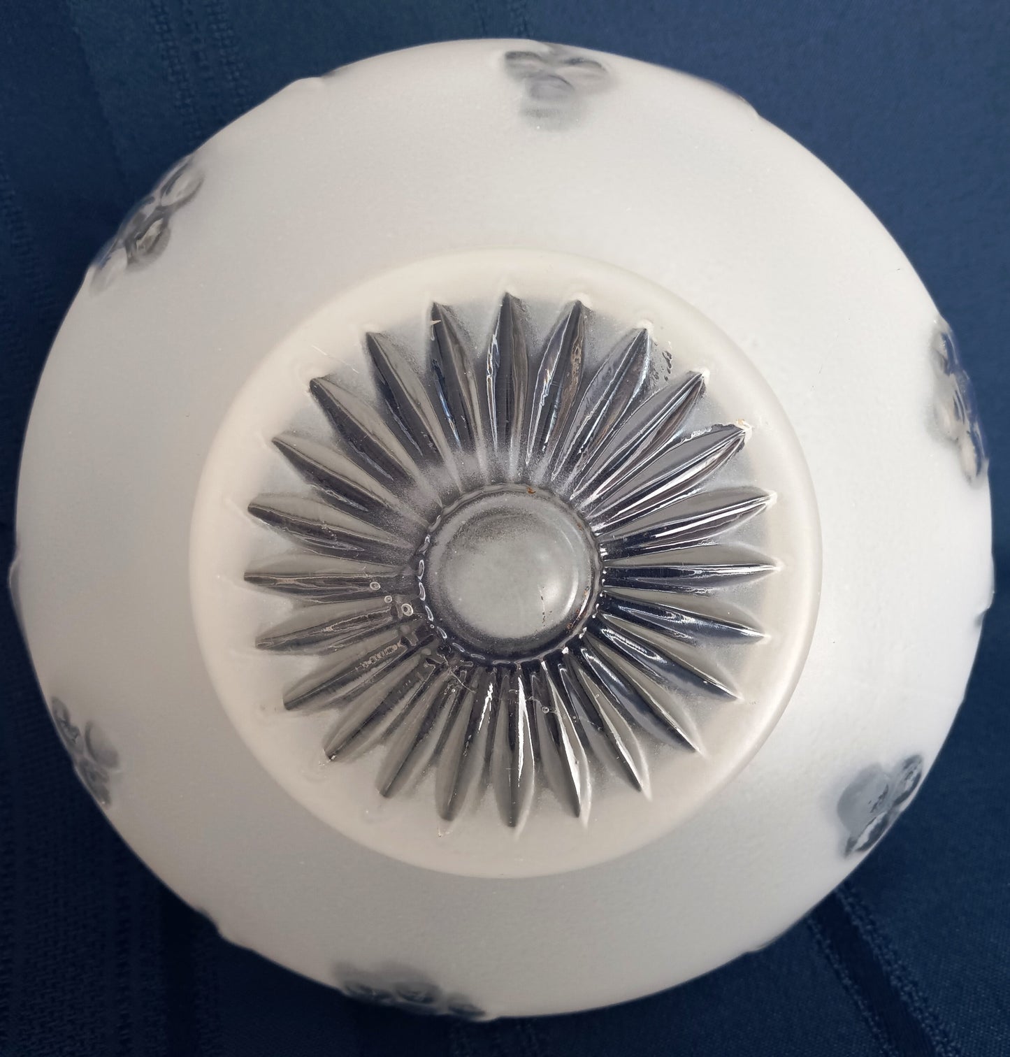 Vintage Art Deco Frosted Pressed Glass Globe Raised Clear Floral Leaf Pattern Replacement Shade Ceiling Wall Sconce 3.25 inches Fitter
