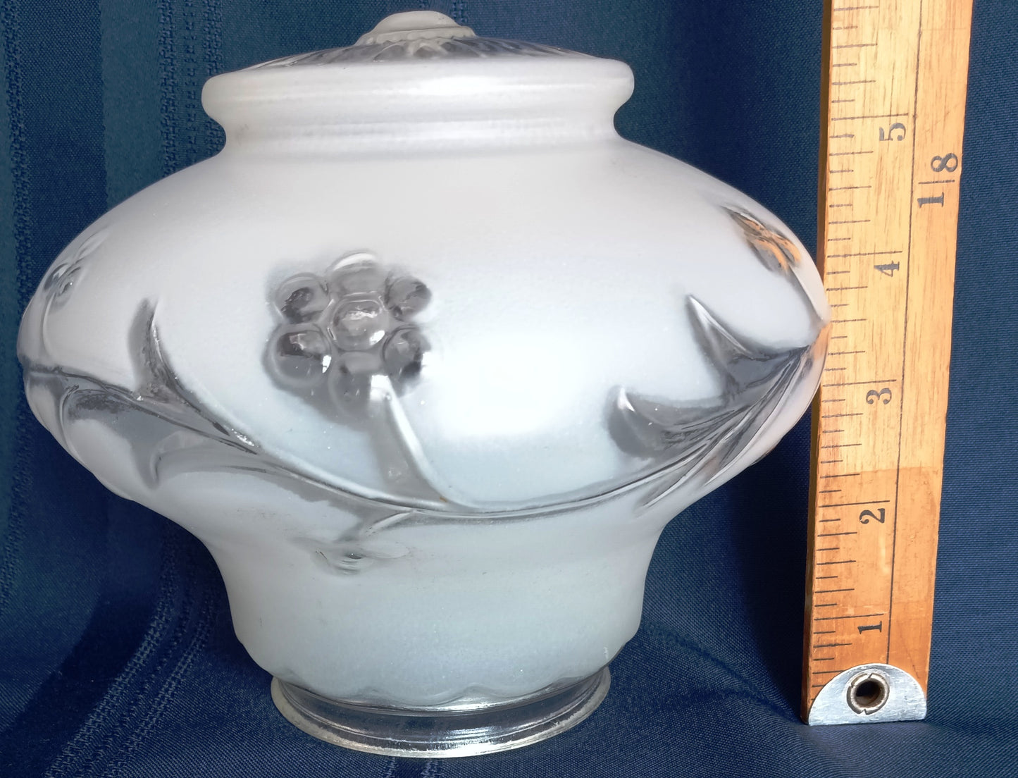 Vintage Art Deco Frosted Pressed Glass Globe Raised Clear Floral Leaf Pattern Replacement Shade Ceiling Wall Sconce 3.25 inches Fitter