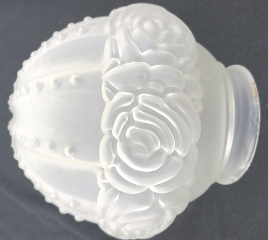Vintage Art Deco Satin Frosted Embossed Glass Acorn Lampshade Rose Design Replacement Globe Ceiling Light Wall Sconce