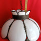 Vintage White Slag Glass Tiffany Style Large Swag Pendant Ornate Rubbed Bronze Finish Rose Design Milk Glass Globe Metal Chain 19” D