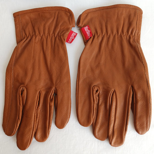 Pair of Vintage Marlboro Leather Gloves Cognac Color L-XL Size -NOS