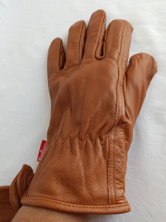 Pair of Vintage Marlboro Leather Gloves Cognac Color L-XL Size -NOS