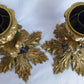Vintage Pair Candlestick Holders French Baroque Rococo Style Brass Gold Finish Stylized Dolphins Column Leaf Base