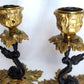 Vintage Pair Candlestick Holders French Baroque Rococo Style Brass Gold Finish Stylized Dolphins Column Leaf Base