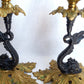 Vintage Pair Candlestick Holders French Baroque Rococo Style Brass Gold Finish Stylized Dolphins Column Leaf Base