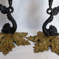 Vintage Pair Candlestick Holders French Baroque Rococo Style Brass Gold Finish Stylized Dolphins Column Leaf Base