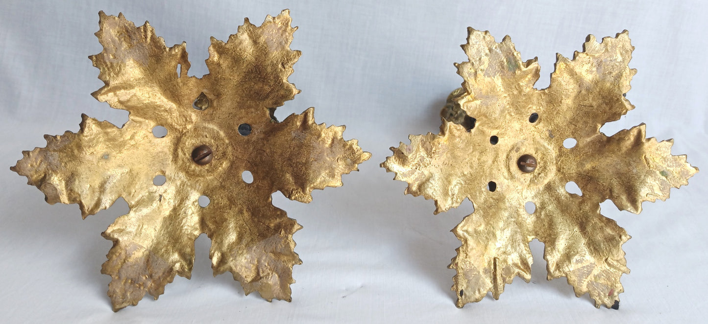 Vintage Pair Candlestick Holders French Baroque Rococo Style Brass Gold Finish Stylized Dolphins Column Leaf Base