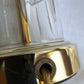 Vintage MCM Cut Clear Crystal Glass Table Lamp Brass Cylindrical Body Cubed Panels Hollywood Regency Style