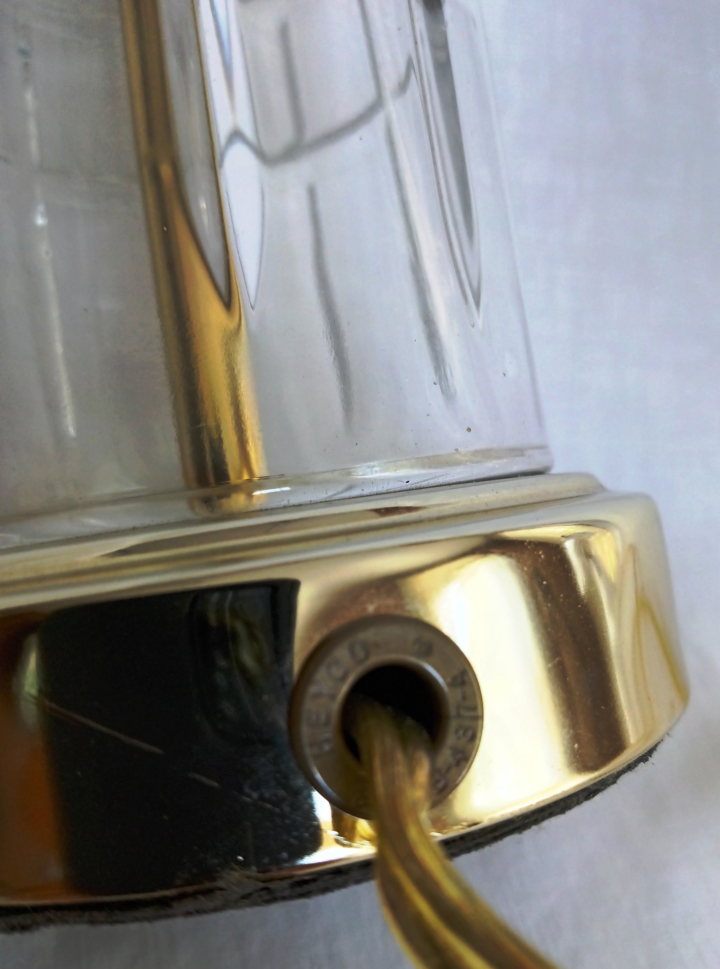 Vintage MCM Cut Clear Crystal Glass Table Lamp Brass Cylindrical Body Cubed Panels Hollywood Regency Style