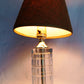 Vintage MCM Cut Clear Crystal Glass Table Lamp Brass Cylindrical Body Cubed Panels Hollywood Regency Style