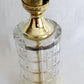 Vintage MCM Cut Clear Crystal Glass Table Lamp Brass Cylindrical Body Cubed Panels Hollywood Regency Style
