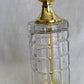 Vintage MCM Cut Clear Crystal Glass Table Lamp Brass Cylindrical Body Cubed Panels Hollywood Regency Style