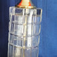 Vintage MCM Cut Clear Crystal Glass Table Lamp Brass Cylindrical Body Cubed Panels Hollywood Regency Style