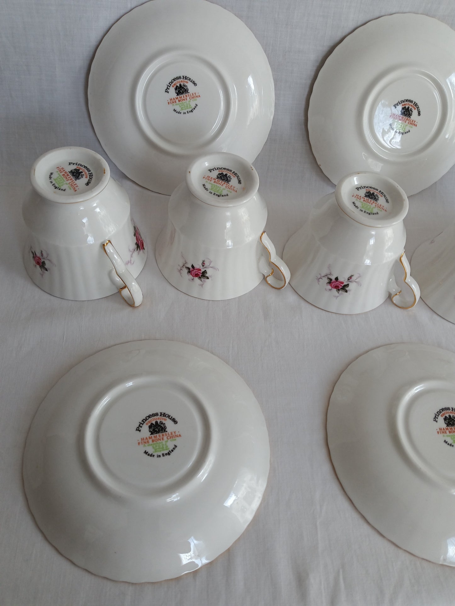 Vintage Set of 6 Windsor Rose Footed Gold Trim Teacup Saucer Exclusive Hammersley Fine China Princess House Collection Made in England