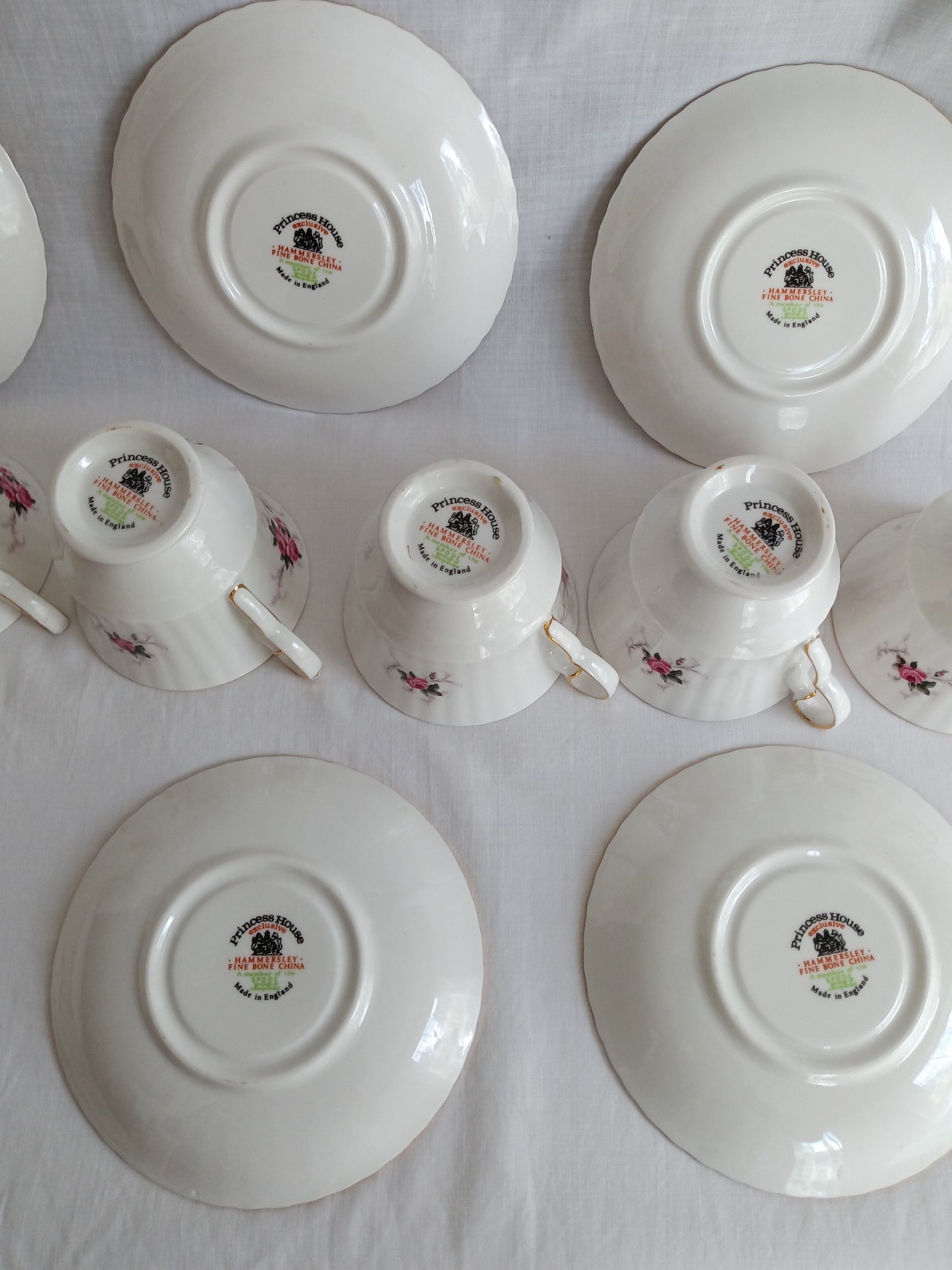 Vintage Set of 6 Windsor Rose Footed Gold Trim Teacup Saucer Exclusive Hammersley Fine China Princess House Collection Made in England