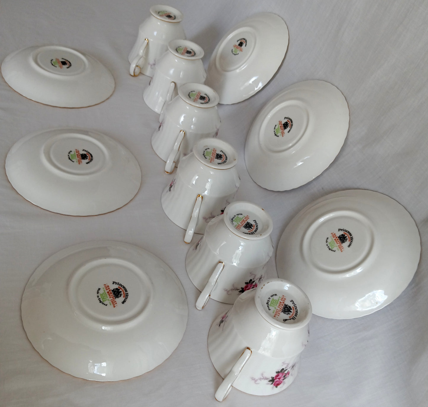 Vintage Set of 6 Windsor Rose Footed Gold Trim Teacup Saucer Exclusive Hammersley Fine China Princess House Collection Made in England