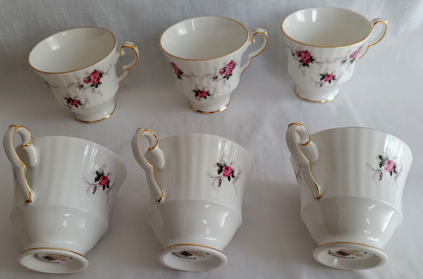 Vintage Set of 6 Windsor Rose Footed Gold Trim Teacup Saucer Exclusive Hammersley Fine China Princess House Collection Made in England