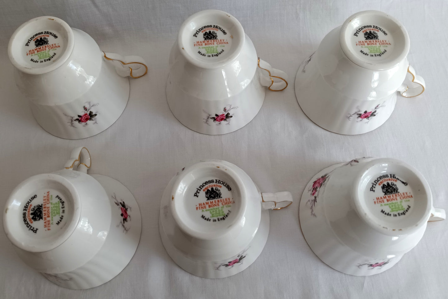 Vintage Set of 6 Windsor Rose Footed Gold Trim Teacup Saucer Exclusive Hammersley Fine China Princess House Collection Made in England
