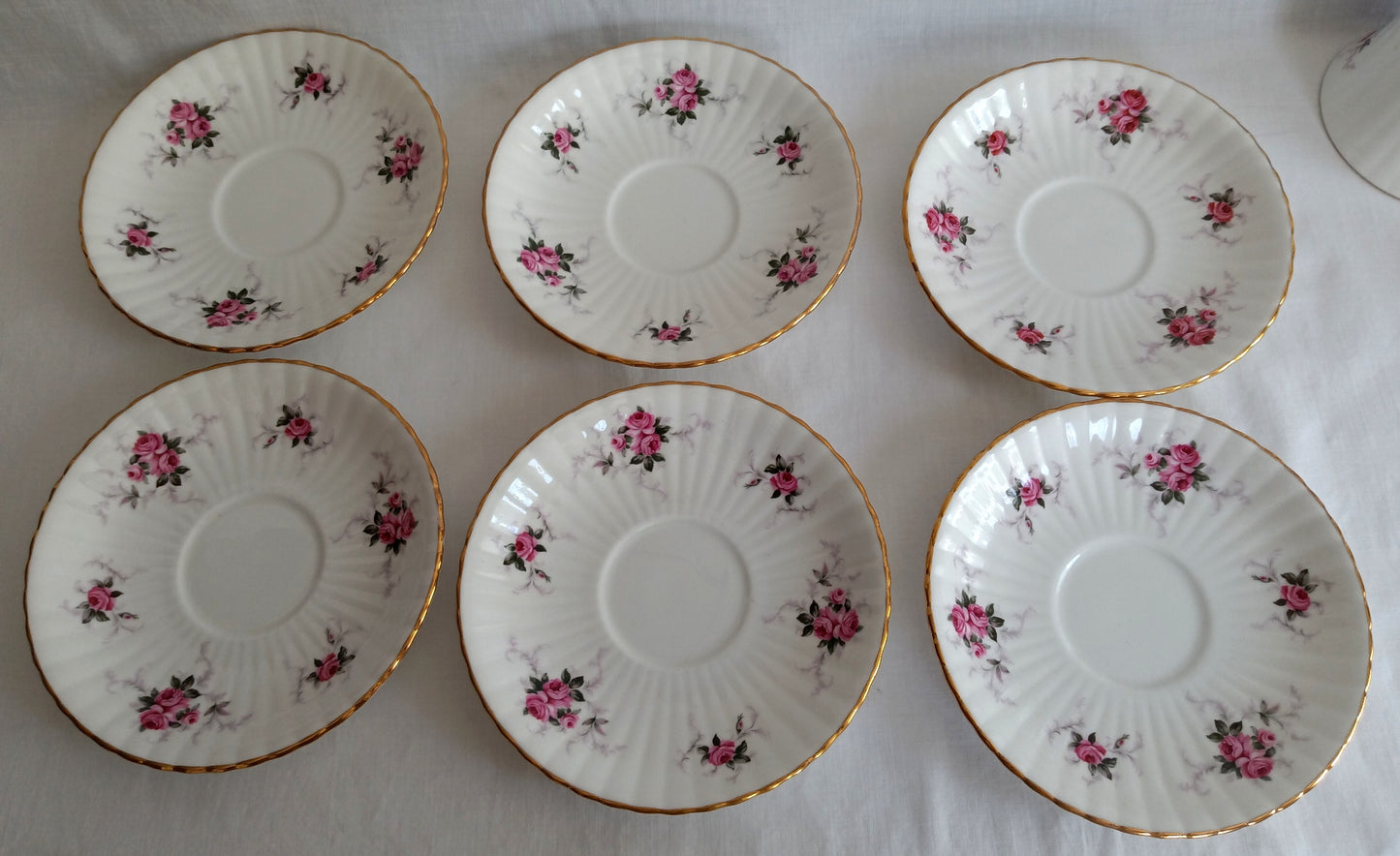 Vintage Set of 6 Windsor Rose Footed Gold Trim Teacup Saucer Exclusive Hammersley Fine China Princess House Collection Made in England