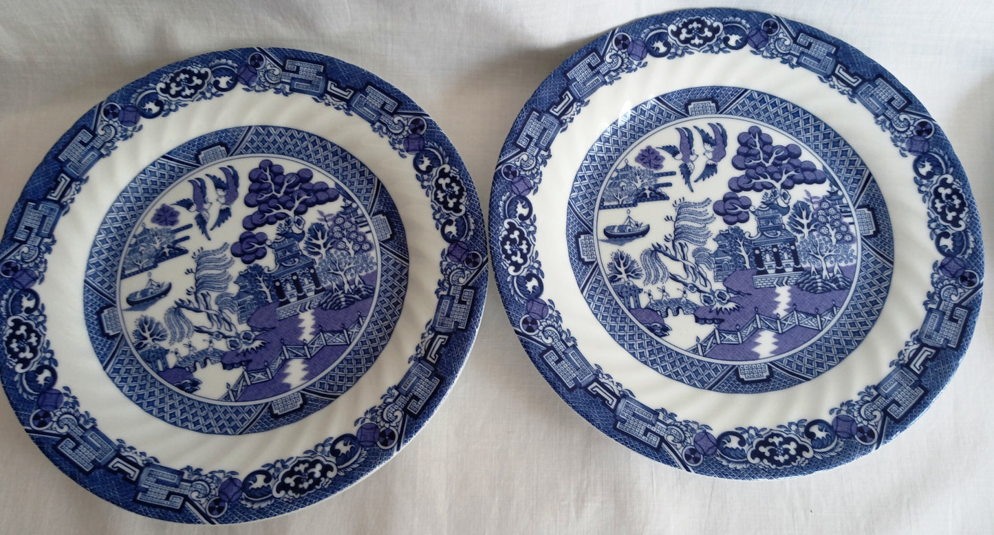 Vintage Set of 6 Royal Cuthbertson Blue Willow China Dinner Plates Dishwasher Microwave Safe Dinnerware Stain Resistant Mint Condition