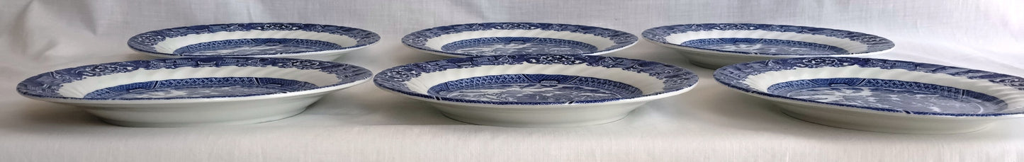 Vintage Set of 6 Royal Cuthbertson Blue Willow China Dinner Plates Dishwasher Microwave Safe Dinnerware Stain Resistant Mint Condition