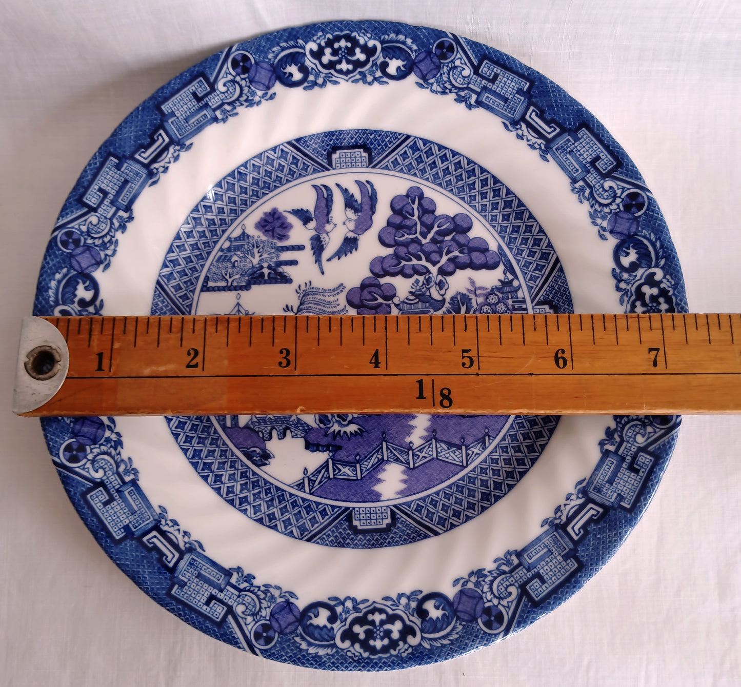 Vintage Set of 6 Royal Cuthbertson Blue Willow China Dinner Plates Dishwasher Microwave Safe Dinnerware Stain Resistant Mint Condition