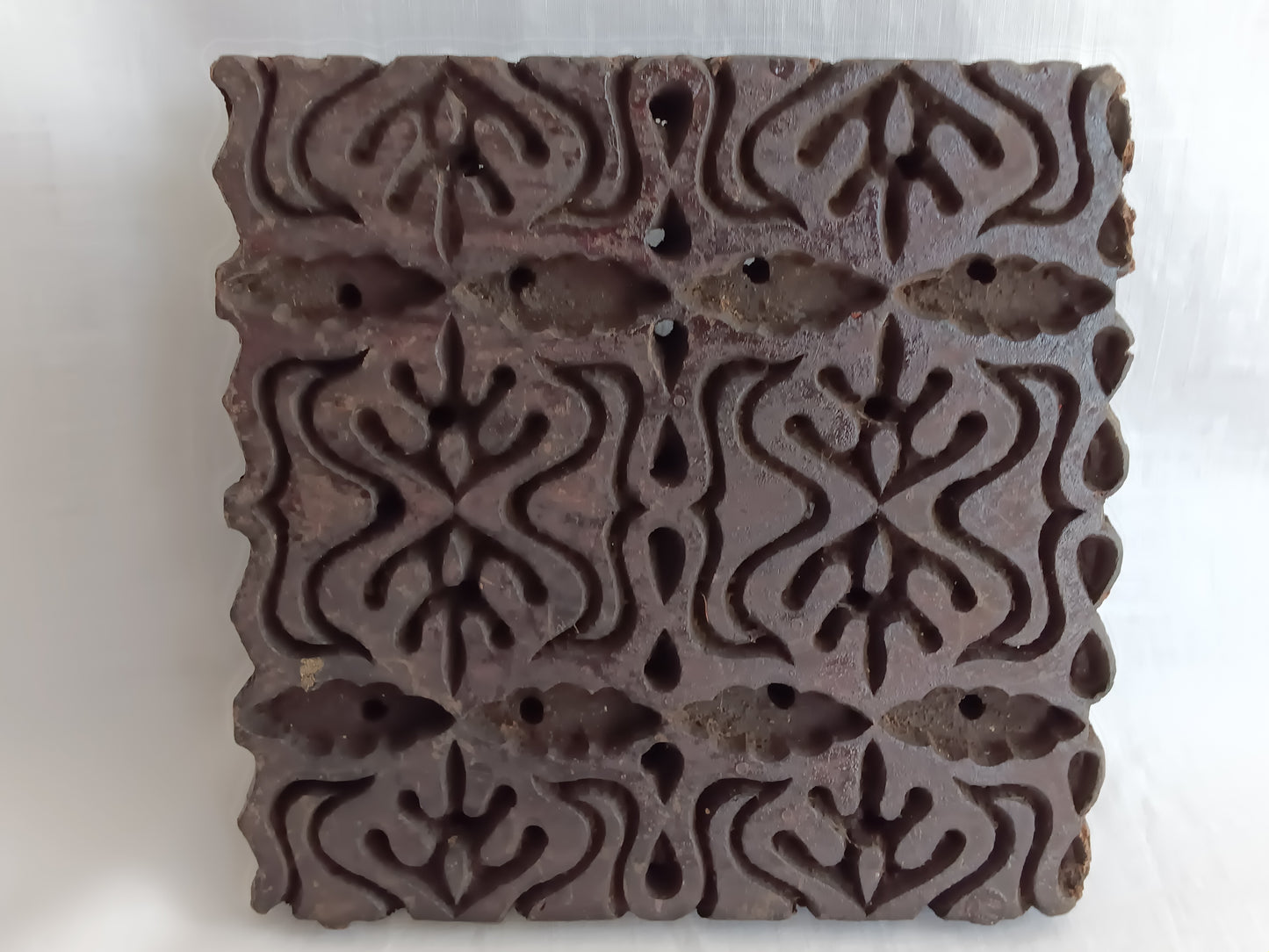 Antique Vintage Folk Art Hand Carved Wood Printing Block Textile Wall Stamp Crafts Tool