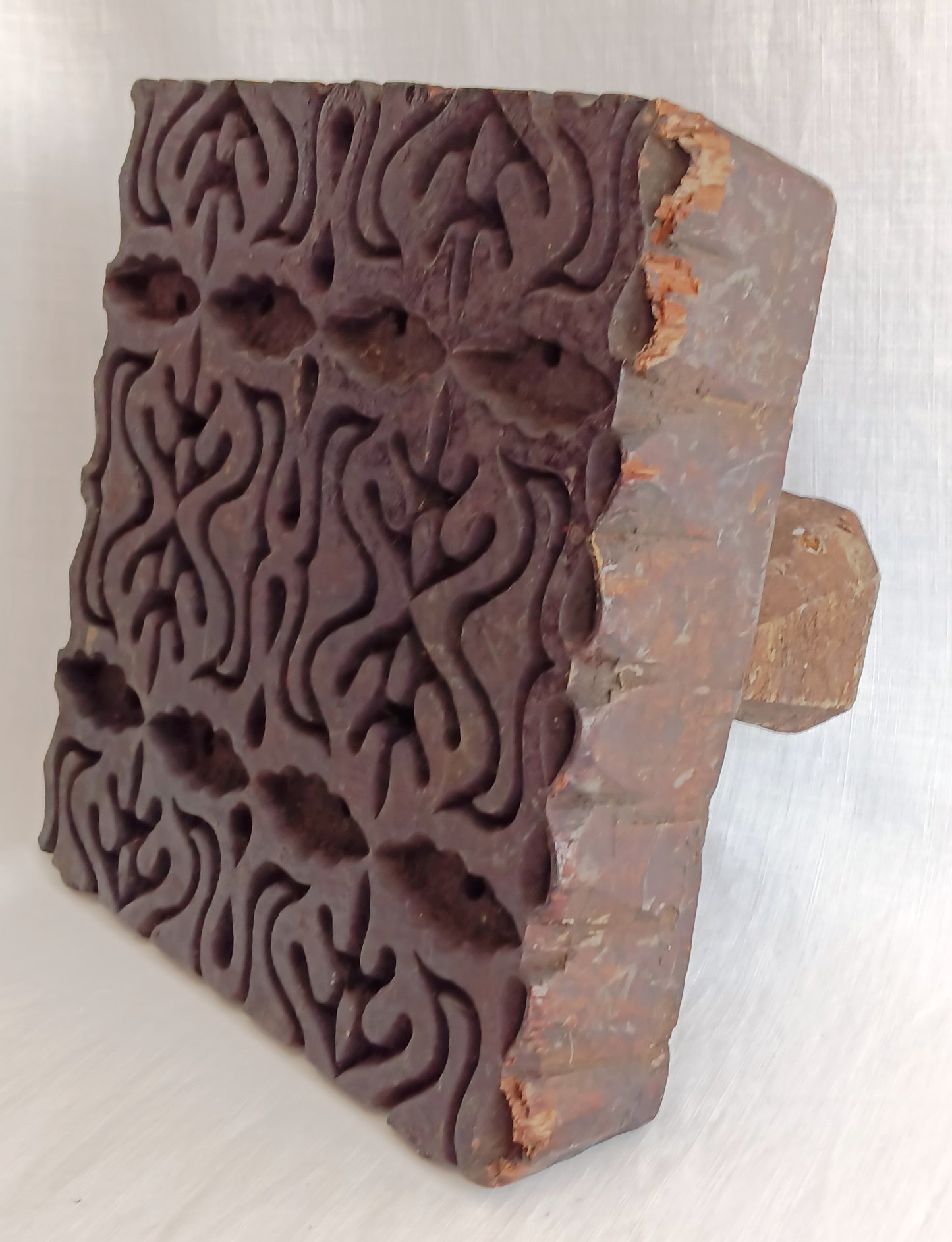Antique Vintage Folk Art Hand Carved Wood Printing Block Textile Wall Stamp Crafts Tool