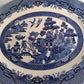Vintage Churchill Blue Willow Pattern Ceramic Oval Large Plate Serving Platter Made in Staffordshire England Tableware 14.5” L