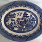 Vintage Churchill Blue Willow Pattern Ceramic Oval Large Plate Serving Platter Made in Staffordshire England Tableware 14.5” L