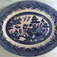 Vintage Churchill Blue Willow Pattern Ceramic Oval Large Plate Serving Platter Made in Staffordshire England Tableware 14.5” L
